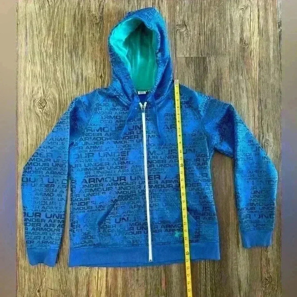 Under Armour Hoodie Women's Size Lg Semi-Fitted Blue Logo Full Zip Sweatshirt - Picture 4 of 8